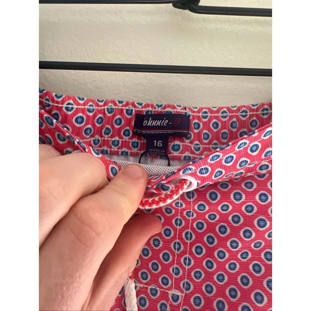 NWOT Johnnie-O Boys Size 16 Bathing Suit Swim Trunks Lined Red Blue Pattern